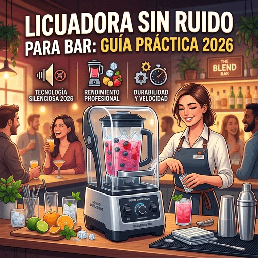 Licuadora comercial silenciosa con capelo insonorizado preparando una bebida frozen sobre la barra de un bar